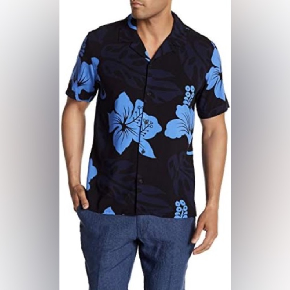 Toscano Men's Black and Blue Floral Shirt